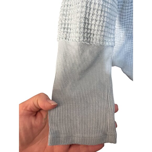 Sundance Small Light Blue Textured Waffle Knit Long Sleeve Top With Trim Accents - Picture 4 of 5